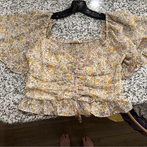 Altar'd State Yellow and Cream Floral Blouse